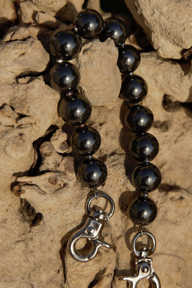 Hematite strand with silver clasps
